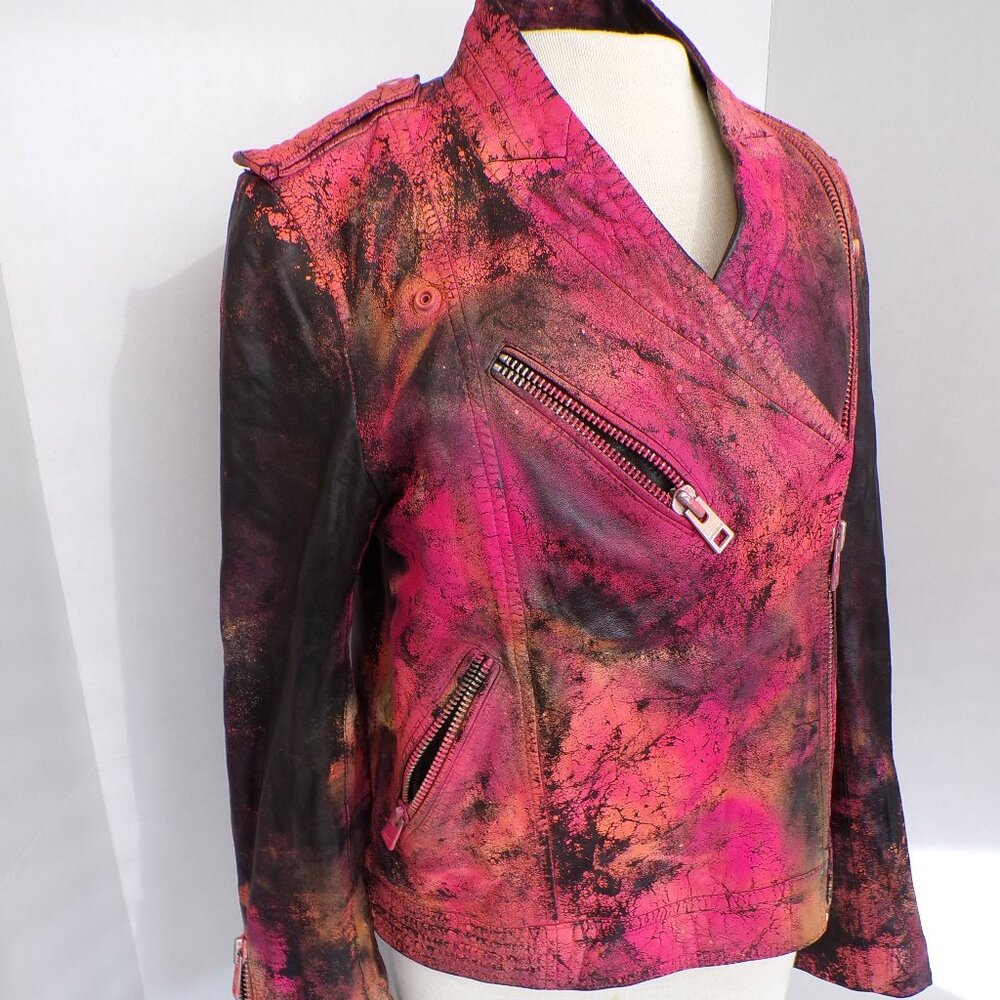 Zadig and Voltaire Loon Spi Boulson Cuir Leather Biker Jacket Womens SZ M